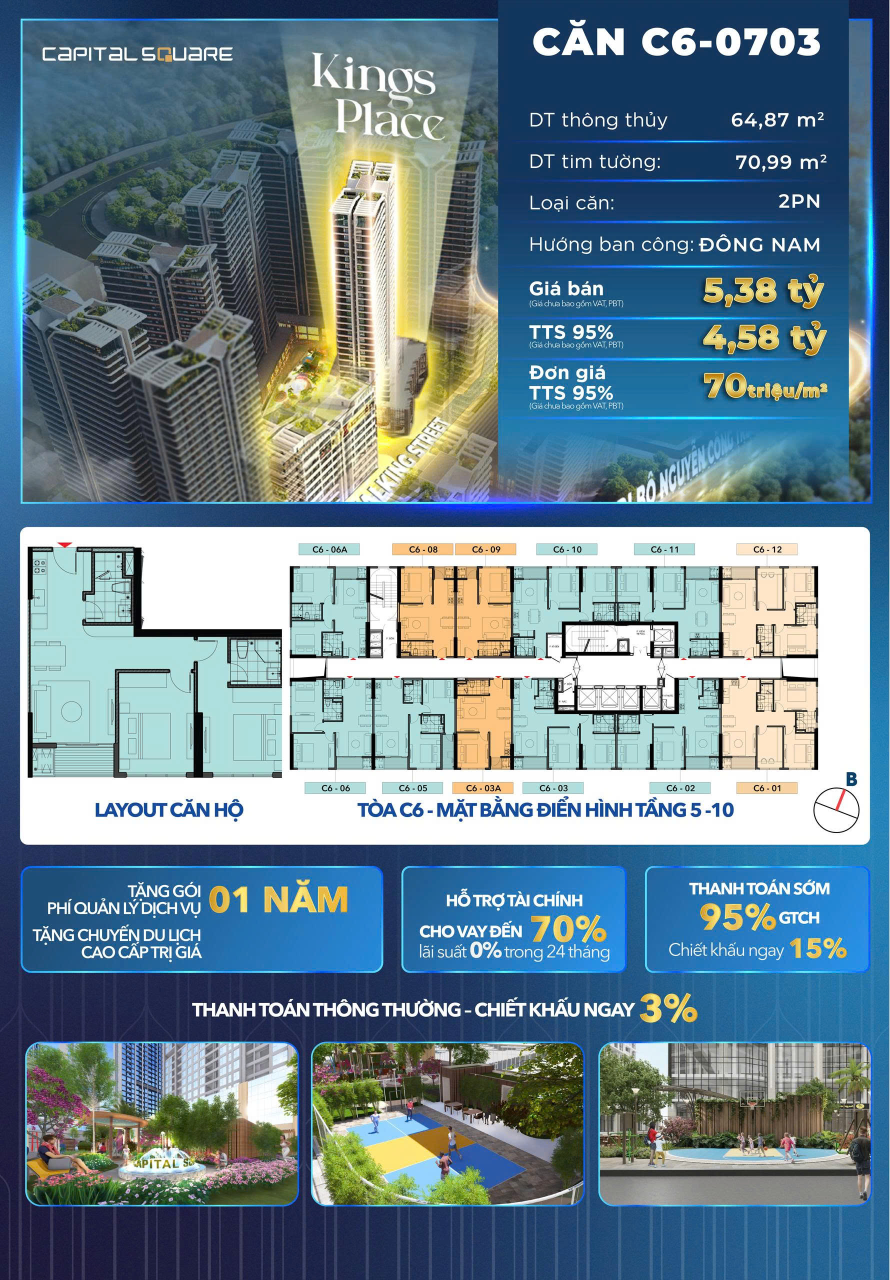 Bán căn hộ 2 phòng ngủ dự án Capital Square chỉ từ 4,58 tỷ