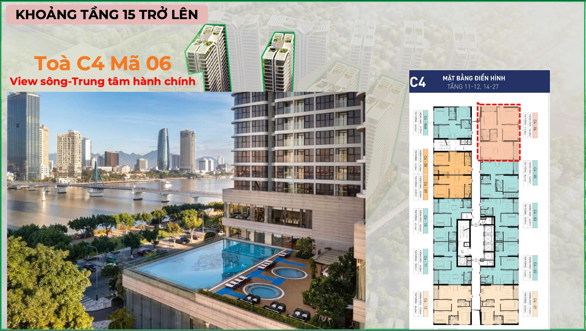 Căn góc 2PN, trung tâm Đà Nẵng, view sông Hàn, thành phố và biển giá 7 tỷ